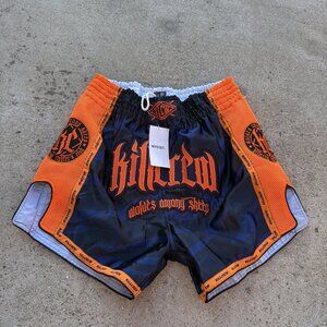 Kill Crew Apparel Must Thai Fight Shorts Tiger Orange /Blue Size: S NWT